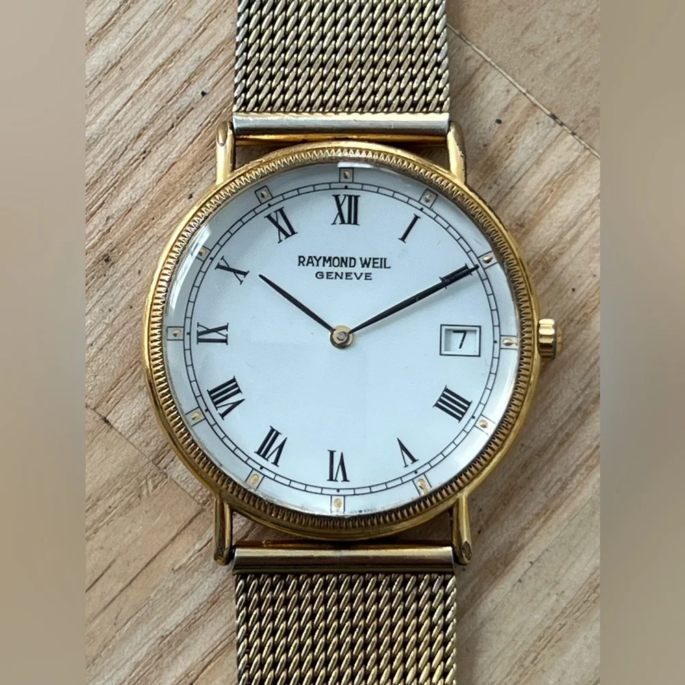 Raymond Weil 18K Gold Pl Luxury Watch White Dial Gold Case Gold-Tone Bracelet